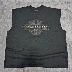 VINTAGE Harley Davidson Men's 2XL Black Motorcycle Tank Top Y2K Edmonton Alberta